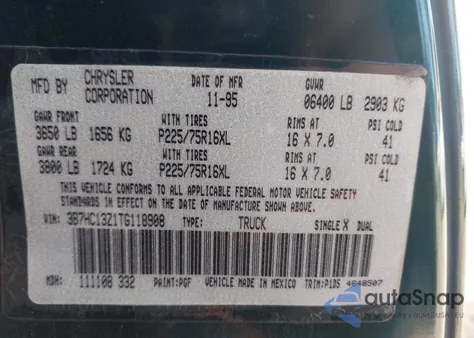 1996 Dodge Ram 1500 from USA, damaged, VIN 3B7HC13Z1TG118908